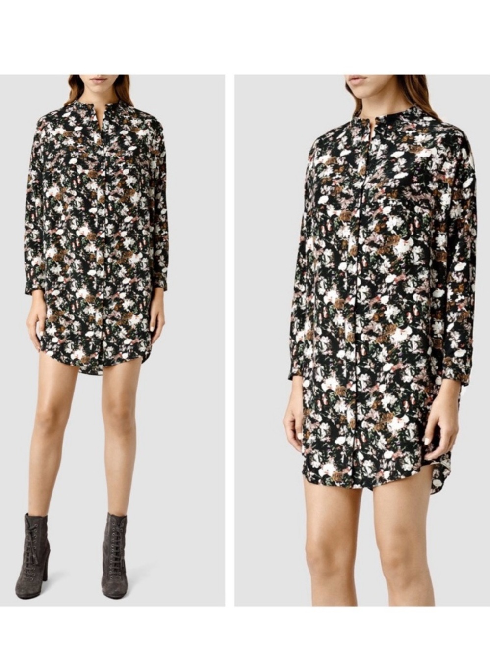 All Saints Helle Floral Silk Shirt Dress
